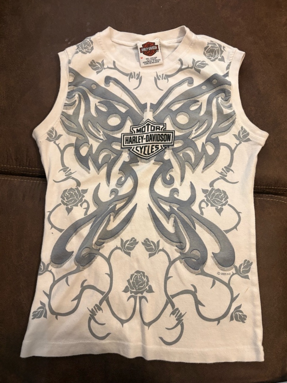 Harley-Davidson White T-Shirt with Orange Logo Accent